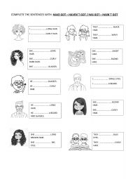 English Worksheet: HAVE GOT / HAS GOT - HAIR AND EYES