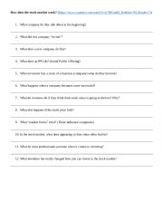 English Worksheet: How does the stock market work - Video Activity