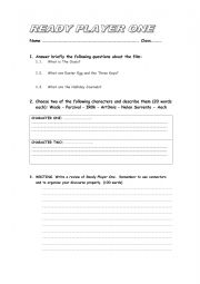 READY PLAYER ONE WORKSHEET