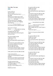 English Worksheet: Too Litlle too late by Jojo