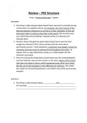 English Worksheet: PEE (Point, Evidence, Review)