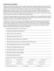 English Worksheet: Japan and the city of Nanking - Reading Comprehension