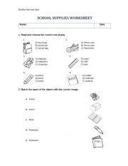 English Worksheet: school supplies