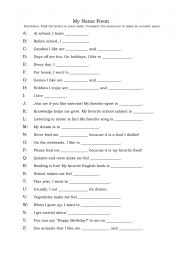 English Worksheet: A poem with your name 