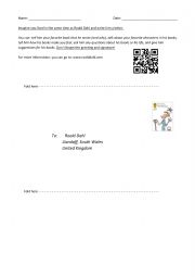 English Worksheet: Letter to Roald Dahl