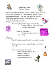 English Worksheet: Hobby Research Report