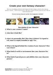 English Worksheet: Create your own fantasy character