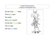 English Worksheet: Body parts and colour- reading 