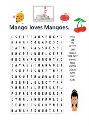 English Worksheet: Mango loves mangoes word search 