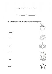English Worksheet: Jolly phonics letter S worksheet 