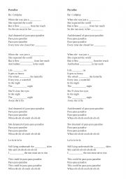 English Worksheet: Paradise - Coldplay