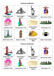 English Worksheet: Famous Landmarks Around The World