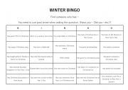 English Worksheet: Winter Bingo 
