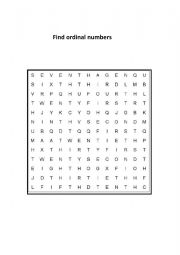 English Worksheet: Ordinal numbers crossword