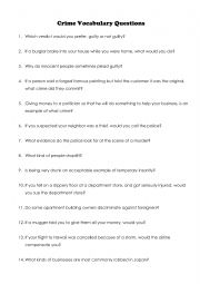 English Worksheet: Crime Vocabulary Discussion Questions