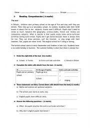 English Worksheet: End of Term Test 1  8th Form 