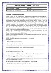 English Worksheet: End term 1 test : 8 th form . Tunisian program