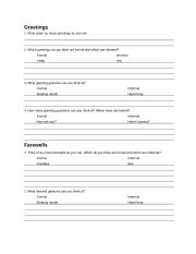 English Worksheet: Greetings and Farewells