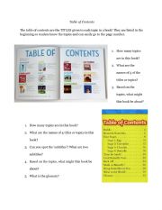 Table of Contents Practice