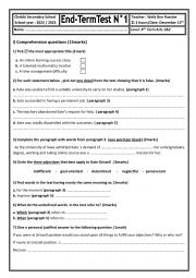 English Worksheet: End term test 1 (4th form Arts)