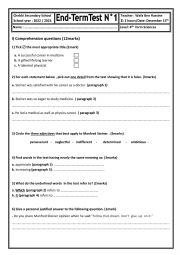 English Worksheet: End term test 1 (4th form Sciences)