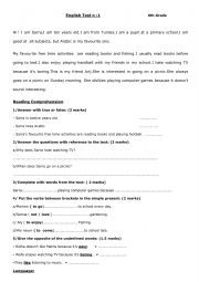 English Worksheet: English Test n :1(  6th Grade )