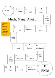 English Worksheet: Board game - much/many