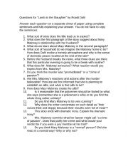 English Worksheet: Questions to Lamb to the Slaughter