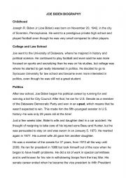English Worksheet: JOE BIDEN READING COMPREHENSION QUIZ