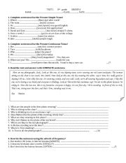 English Worksheet: Test for 8th grade