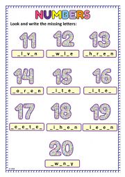 Numbers from 11 to 20