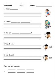 English Worksheet: can and can�t