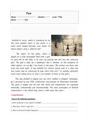 Football Reading Comprehension worksheets 