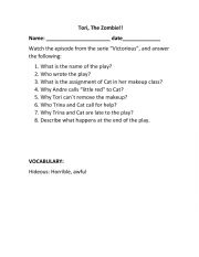 English Worksheet: Victorious- Serie Worksheet- Tory, the Zombie