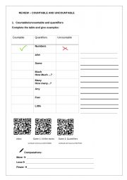English Worksheet: Review countables and uncountables and comparatives