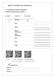 English Worksheet: Review countables and uncountables and comparatives