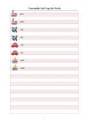English Worksheet: Unscramble and Copy words