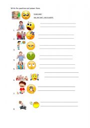 English Worksheet: To be + emotions writing task