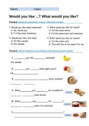 English Worksheet: Would you like...?