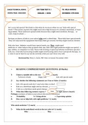 English Worksheet: 9th form end term test N1 technical students