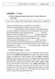 English Worksheet: Mid term test 1 8th form 
