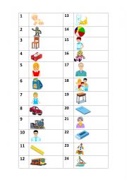 English Worksheet: toys,school things,family