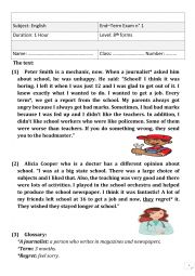 English Worksheet: 1st end term test