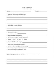 English Worksheet: Lilo & Stitch Movie Review