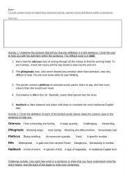 English Worksheet: Context clues - definitions within sentences