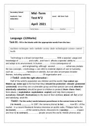 English Worksheet: April  Mid-Term Test 2 .