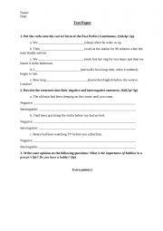 English Worksheet: Test paper Past Perfect Continuous