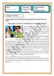 English Worksheet: mid term test n 2   9th form    tunisian education