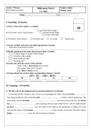 English Worksheet: Mid term test 2 level seven form