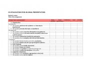 English Worksheet: RUBRIC FOR ORAL PRESENTATIONS
